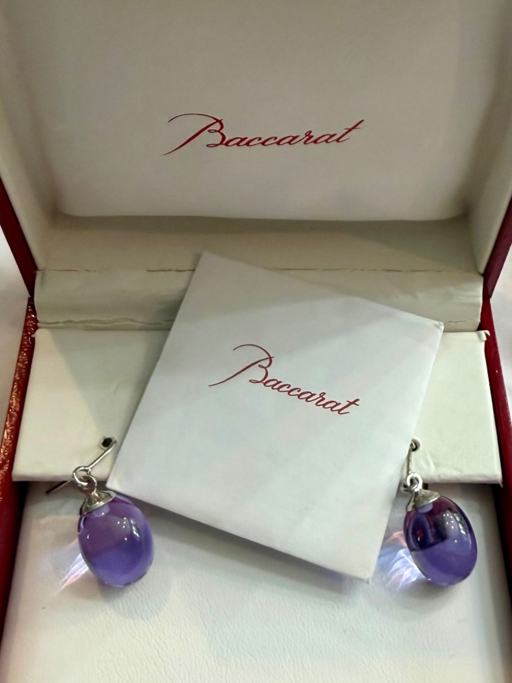 Baccarat Crystal Earrings *never been worn. Purple